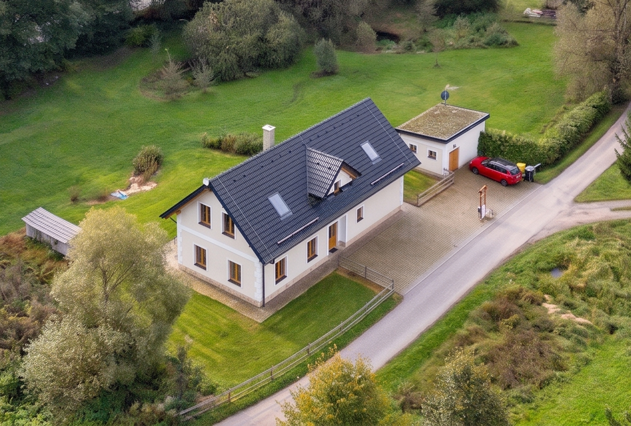 Aerial view of the cottage